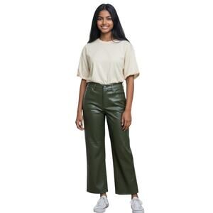 Joe's Faux Leather Wide Leg Ankle Pants Women's Hunter Green Size 32 x 28 NEW